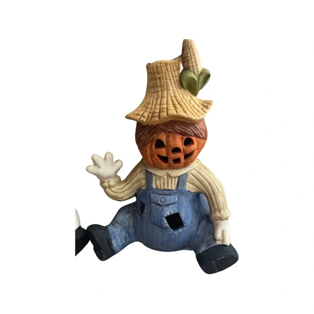 Vintage Halloween Decor : Ceramic Jack o’ Lantern Scarecrows : candle holder